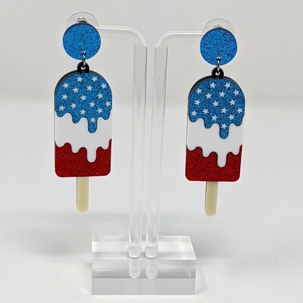 American flag inspired popsicle glitter drop earrings